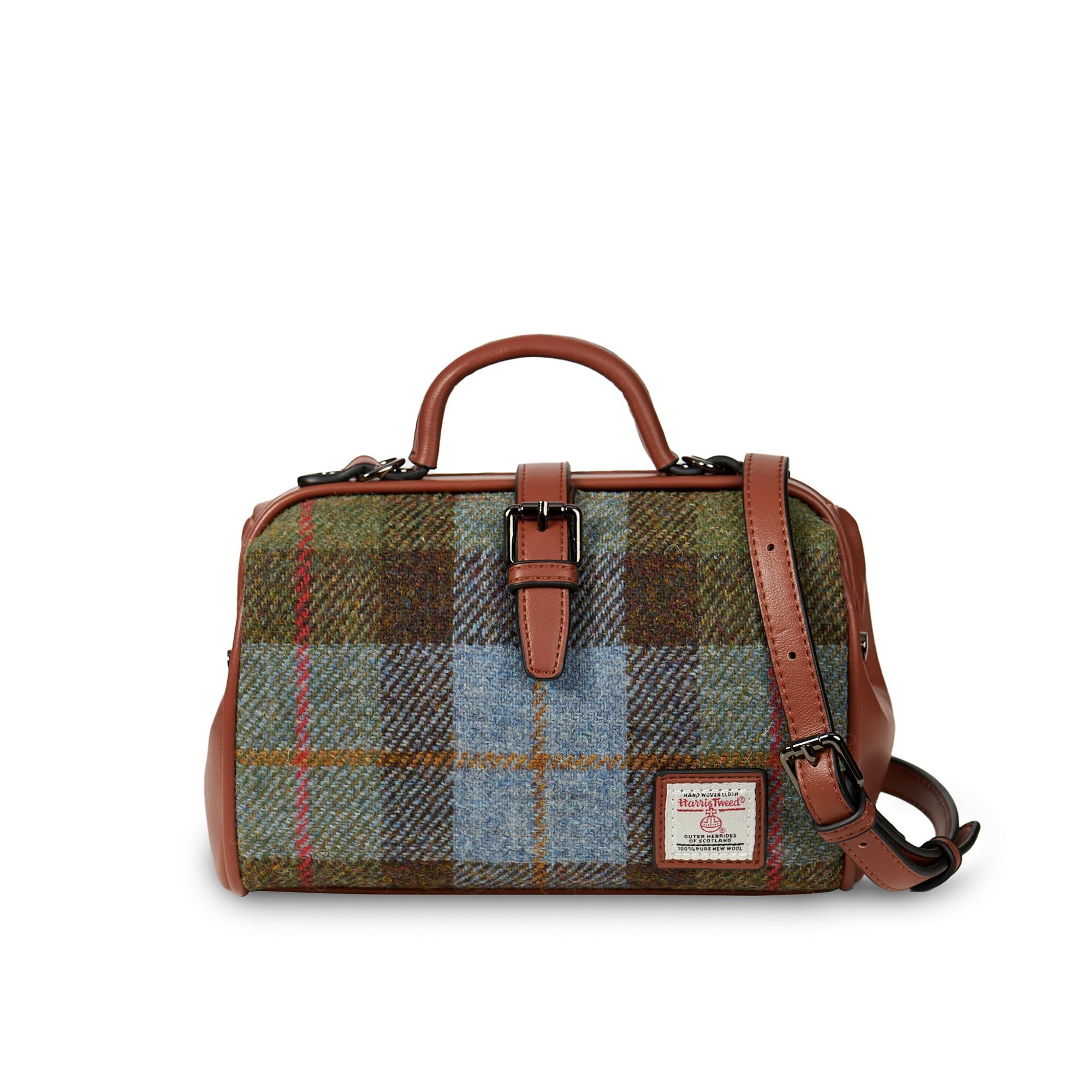 7439 The Medium Doctor Bag , Harris Tweed & Vegan Leather Chestnut Blue
